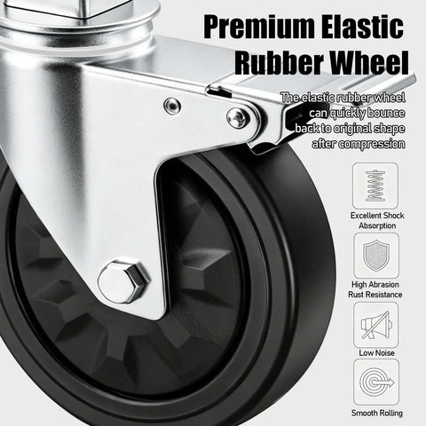 Close-up of premium elastic rubber wheel showcasing smooth rolling design for Set Of Four Five Inch Scaffolding Caster Wheels.