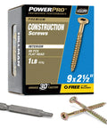 Pro Shop Grade Interior Wood Screws Size 9 X 2-1/2 Inch 88 Pack with flat head, yellow zinc finish, ideal for cabinetry and framing.