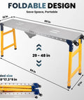 Heavy Duty 65 By 12 Portable Workbench Featuring Five Adjustable Heights And Smooth Casters A Real Beefy 1100 Lbs Foldable Welding Table with measurements and foldable design.