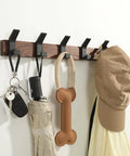Wall Mount Coat Rack With Five Hooks 16.9 Inch Walnut Wood And Aluminum Built To Last Rustproof Coat Hanger Angled 45 Degree Design For Easy Hanging Of Coats Hats Bags Keys Modern Black Finish shown with hanging items