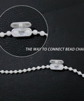 White Bead Chain Cord For Roller Blinds Replacement 10 Yards With 12 Ball Chain Connectors detail on black background