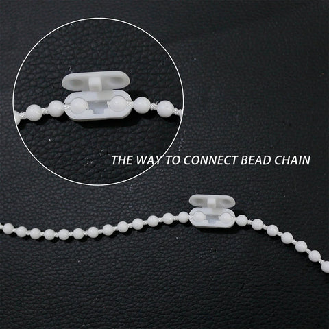 White Bead Chain Cord For Roller Blinds Replacement 10 Yards With 12 Ball Chain Connectors detail on black background