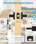 Diagram showing 8 Pack Matte Black Passage Door Handles Square Heavy Duty Interior Door Knobs Non Locking Handlesets dimensions for standard doors.