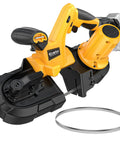 Cordless Portable Band Saw With Two And A Half Inch Cutting Capacity, 20V Brushless Power Works With 20V Batteries Not Included, shown with blade