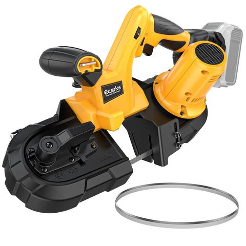 Cordless Portable Band Saw With Two And A Half Inch Cutting Capacity, 20V Brushless Power Works With 20V Batteries Not Included, shown with blade