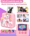 Kids Instant Print Camera Awesome Toy, 1080P HD Digital Camera For Girls Ages 3-8, 8MP Photos And Instant Black And White Prints, Easy Beginner Camera For Creative Play And School Projects, pink unicorn design
