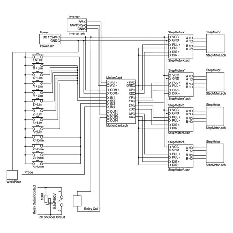 Wiring diagram for 3 Axis Nema23 Stepper Motor Kit Beefed Up 425oz In Torque 3A 112mm Hybrid Motors DM556S Controller