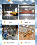 Multi-occasion use of Eight Foot LED Shop Light 90W 12,000 Lumens 5000K for depot, parking lot, supermarket, tool shed.