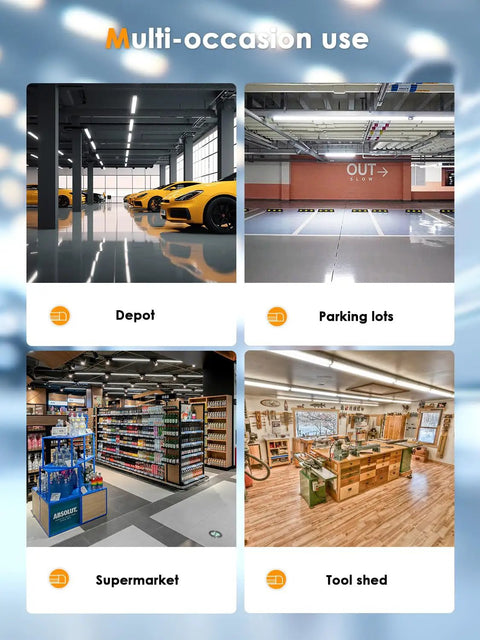 Multi-occasion use of Eight Foot LED Shop Light 90W 12,000 Lumens 5000K for depot, parking lot, supermarket, tool shed.