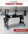 Industrial machine on heavy duty casters with 2200 lb load capacity displayed on a concrete floor.