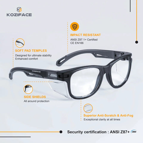Anti Fog Safety Glasses With Side Shields And ANSI Z87.1 Eye Protection, scratch-resistant lenses, polycarbonate frame