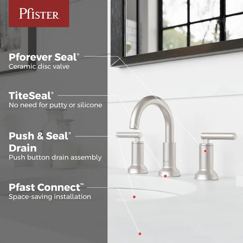 Capistrano Widespread Bathroom Sink Faucet With Dual Handles Three Hole Vanity Mount Brushed Nickel Finish details shown