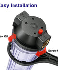 Close-up of clear Ten Inch Whole House Slim Water Filter Housing With Pressure Relief Valve Three Quarter Inch NPT Brass Ports