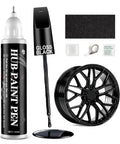 Slick Gloss Black Rim Repair Kit For Universal Alloy Wheels with paint pen, wheel, sandpaper and prep accessories.
