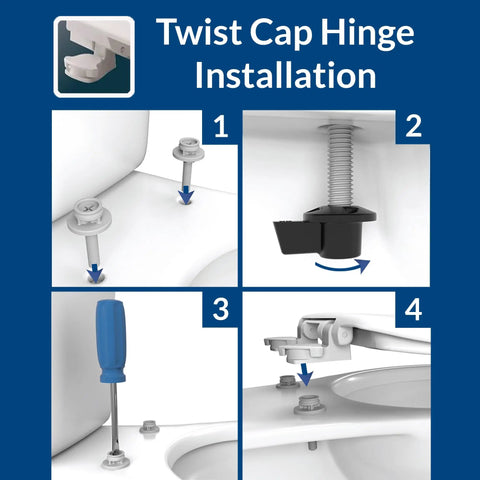 Twist cap hinge installation steps for Stay-Tite Toilet Seat Fastening Hardware Upgrade Kit For Easy Change Seats No More Loosening