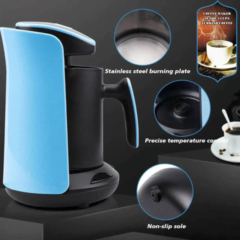 Turkish Arabic Greek Coffee Pot Maker Electric Machine 110V US Plug 1 To 4 Cup Brew BPA Free Cook Sense Technology Blue