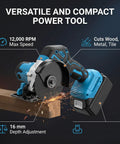 Pro Grade Cordless Cut Off Tool And Compact Angle Grinder Combo With Variable Speed Control For Badass Wood Metal Tile Cuts And Serious Workshop Jobs Usa Plug cutting wood with sparks flying.