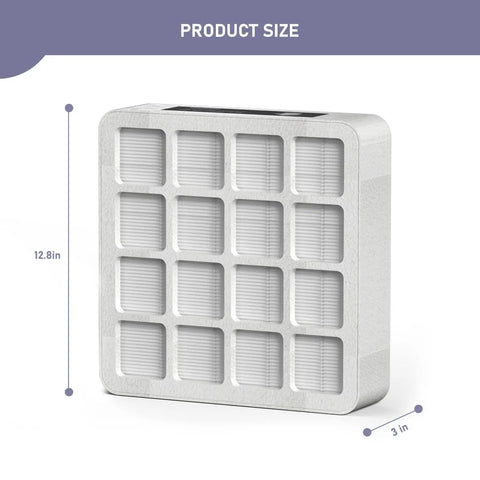 Side view of F8S Pre-Filter True HEPA Replacement Filter for HealthPro Series, 12.8 x 3 inches, with grid design.