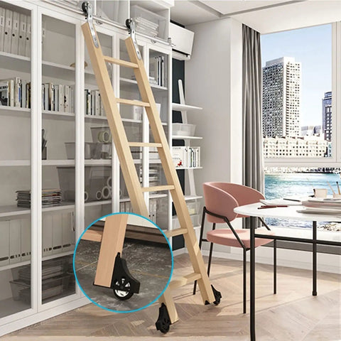 Stainless Steel Sliding Ladder Hardware Kit With Retractable Library Ladder in modern home loft
