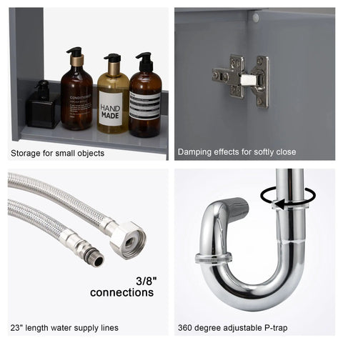 Storage inside Compact 16 Inch Bathroom Vanity Sink Combo For Small Spaces Wall Mounted Cabinet Set With Chrome Faucet Pop Up Drain U Shape Drain