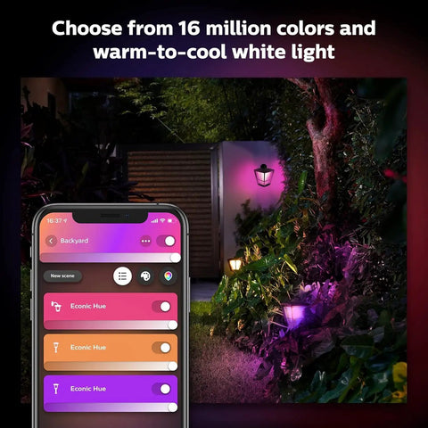 Get These Awesome Econic Outdoor Smart Pathway Lights That Bring Color Changing Vibes To Your Walkway shown with app control and pathway illuminated