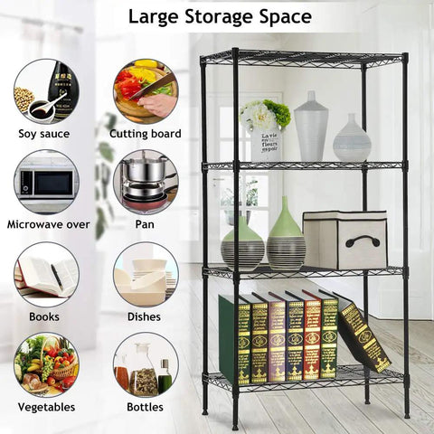 Badass Four Tier Wire Shelving Unit With No Sweat Assembly And Hella Sturdy Commercial Grade Steel Storage Rack For Garage Kitchen Home Office Or Pantry Organization In Classic Black