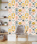 Dead Simple Peel And Stick Wallpaper Pink Safari Jungle Zoo Design Self Adhesive Vinyl Roll Removable Contact Paper For Girls Bedroom Playroom Classroom Decor Zero Mess Upgrade featuring colorful animal prints on pink background.