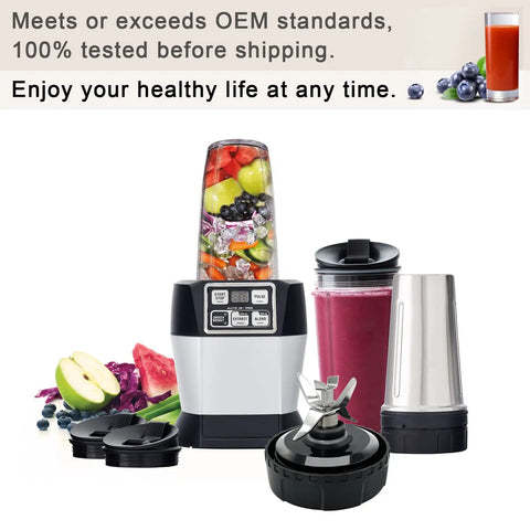 6 Fins Blender Extractor Blade Replacement For High Speed Blenders With 16 Oz Cups featuring smoothies and fresh fruit