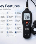 Pro Grade Digital Light Meter Lux Meter With Detachable Sensor 0 To 200000 Lux Range showing handheld unit and sensor