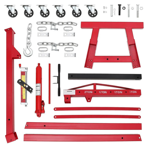 Badass Heavy Duty Folding Hydraulic Engine Hoist Cherry Picker Shop Crane Two Ton Lifter parts with caster wheels and components.
