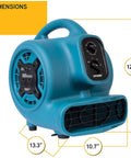Powerful Quarter HP Centrifugal Air Mover Beast Delivers 925 CFM To Dry Carpets, Dimensions 12.4 x 13.3 x 10.7 inches
