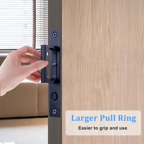 2 Pack 5.5 Inch Pocket Door Edge Pull With Push Automatic Pop Up Switch Hidden Flush Handle Sliding Door Pull Hardware black on door