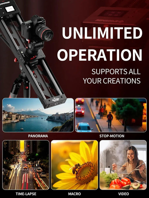 Shark Slider Nano II 860 Motorized Camera Slider For DJI RS2 RS3 Pro RS4 RS4 Pro RS5 Gimbals With 360 Pan shown with camera mounted.