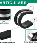 Half Inch Stainless Steel Rubber Coated Pipe And Wire Clamps Kit, 30 Pieces, Black, 13 Millimeter P Clamps, 304 Stainless Steel