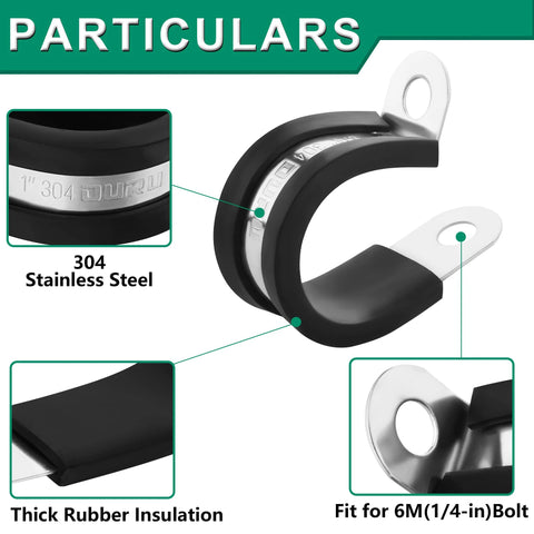 OURU 3/8-inch stainless steel cable clamp with black rubber insulation and mounting tab