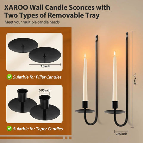 Upgrade Your Digs With These Dope Black Metal Wall Candle Sconce Holder Set Of Two Featuring Removable Taper And Pillar Disks For A Chill Cozy Ambiance, 13.2 in x 2.97 in.