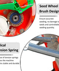 Close-up of Dual-Row Garden Seeder Planter With 12 Seed Holes showing seed wheel brush design and helical tension spring