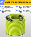 50ft hose for pressure washer with 4000 PSI rating, high quality PVC material, M22-14mm swivel fittings visible