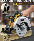 Top Tier 6 1 2 Inch Cordless Circular Saw With Brushless Motor And 8000 Rpm showing depth adjustment via handle on wood.