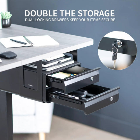 Under Desk Double Stacked Slide Out Drawers With Lock For Secure Home Office Storage Organizer Black Durable Steel Two Drawers Easy Mount Under Desk Keeps Gear Papers Cables Neat And Accessible