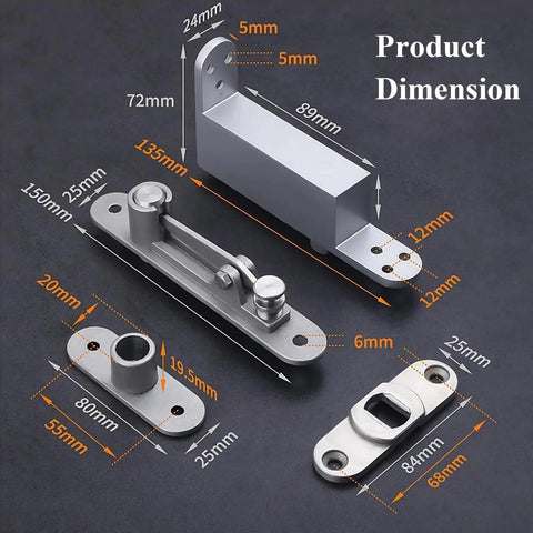 Heavy Duty Self Closing Door Pivot Hinges With Adjustable Speed For Wood Doors Built To Last 304 Stainless Steel Construction 360 Degree Shaft Hidden Secret Door Hardware MIMIRACLE, shown with dimensions.
