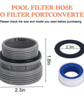 Universal Pool Hose Conversion Adapters Kit 40mm to one and a half inch four pack, showing adapter dimensions and included gasket