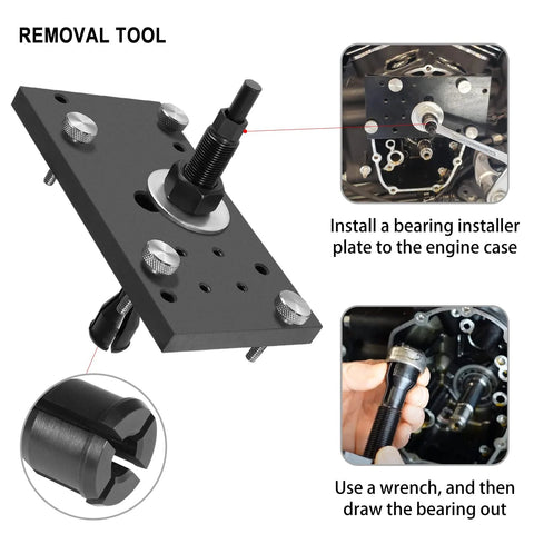 Black M8 cam inner camshaft bearing installer/remover tool with base plate for Milwaukee-Eight Harley engines
