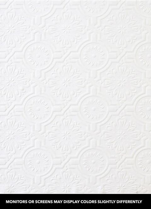 Victorian Tin Ceiling Paintable Wallpaper White, Prepasted Vinyl Peelable Wall Covering With 5 Inch Repeat, texture detail