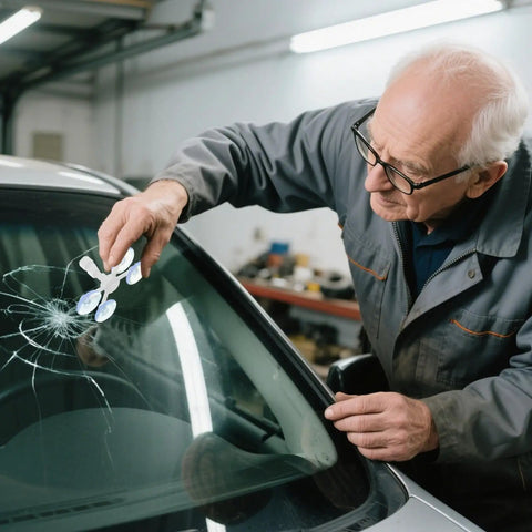All Vehicles Windshield Chip And Crack Repair Kit For Cars And Trucks Auto Glass Repair Set being used on a car windshield