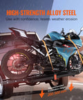 Heavy Duty Motorcycle Carrier Hitch Mount With 600 Lbs Capacity 47 Inch Longer Ramp Ratchet Straps And Stabilizer Dirt Bike Scooter Trailer Hauler For Car Or Truck With 2 Inch Hitch Receiver in use on car.