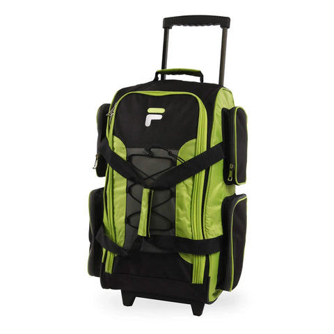 Neon Lime 22 Inch Lightweight Carry On Rolling Duffel Bag with In Line Skate Wheels for on the Go Travel, front and side view