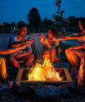 Group enjoying outdoor bonfire with Heavy Duty 36 Inch Square Fire Pit Ring For DIY Campfire Inserts, Above Ground Or In Ground Use