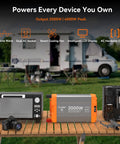 Heavy Duty 2000W Pure Sine Wave Power Inverter Converts 12V DC To 120V AC For RV And Truck With 4000 Watt Surge Output on a wooden table with appliances.