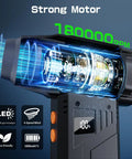 Electric Air Duster With Flashlight And Display, 180000 RPM High Speed Blower showcasing motor mechanism and features